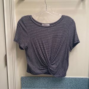 Family Appropriate Twisted Crop Top • Navy Blue and White Stripes